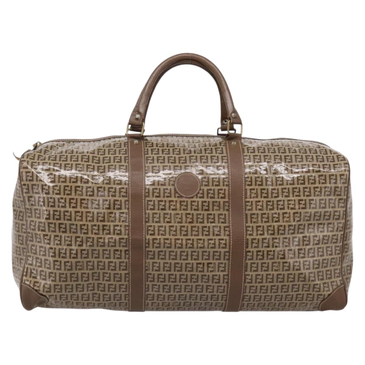 FENDI Zucchino Canvas Boston Bag Coated Canvas Beige Gold Auth 205191