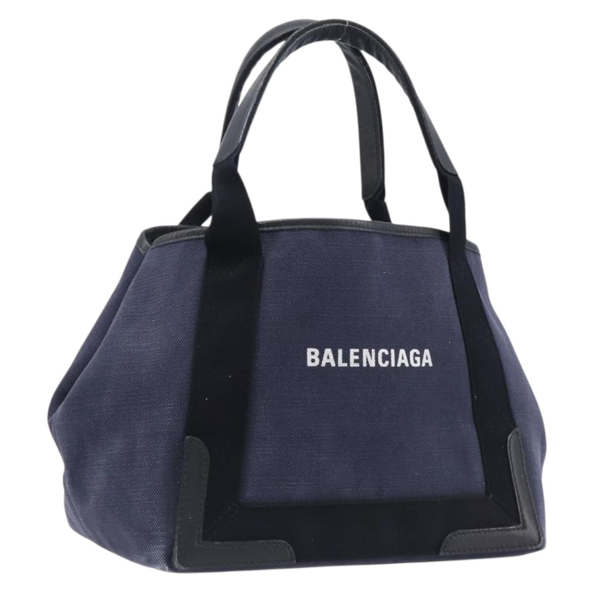 Balenciaga Navy Cabas S Hand Bag Canvas Navy Silver 339933 Auth 205192