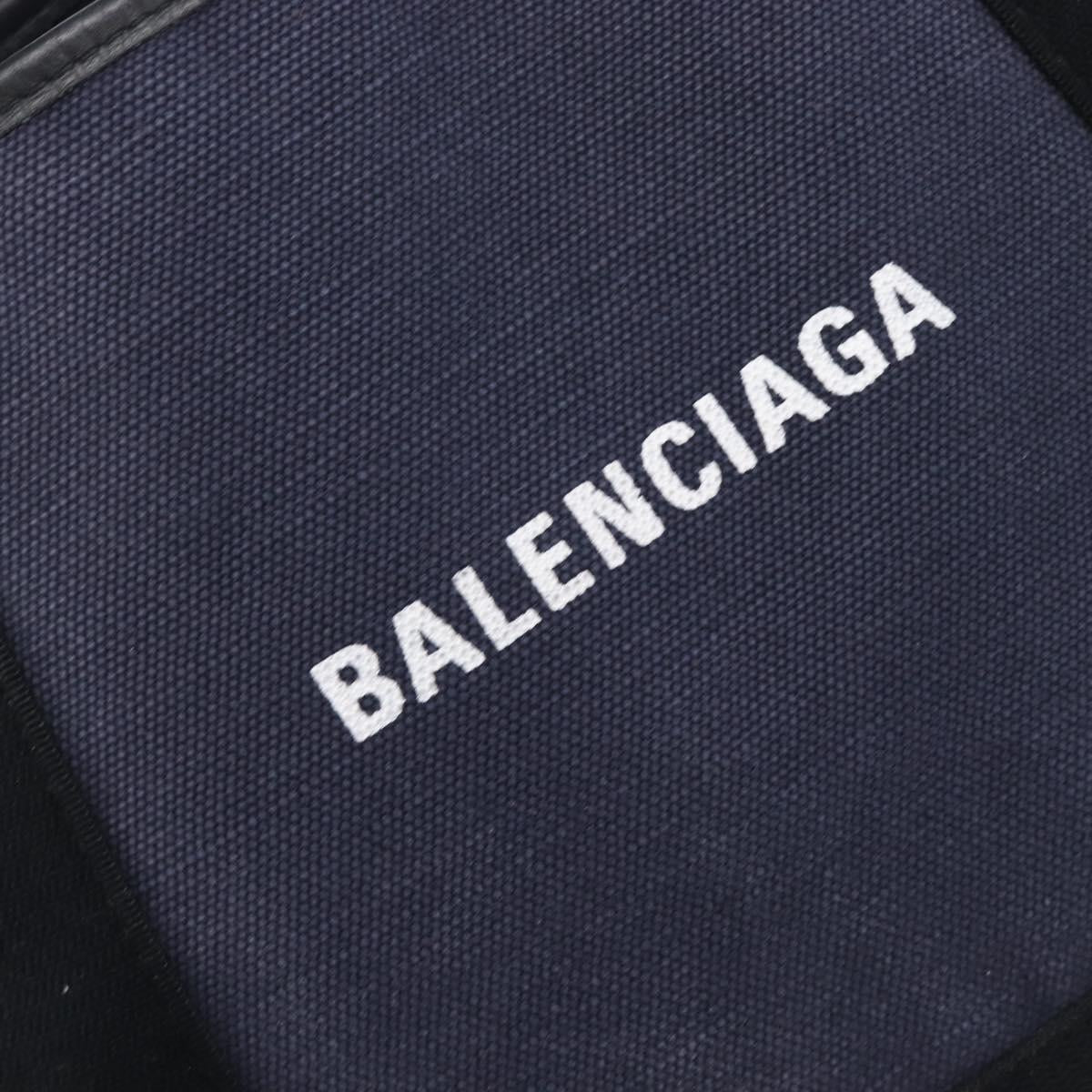 Balenciaga Navy Cabas S Hand Bag Canvas Navy Silver 339933 Auth 205192
