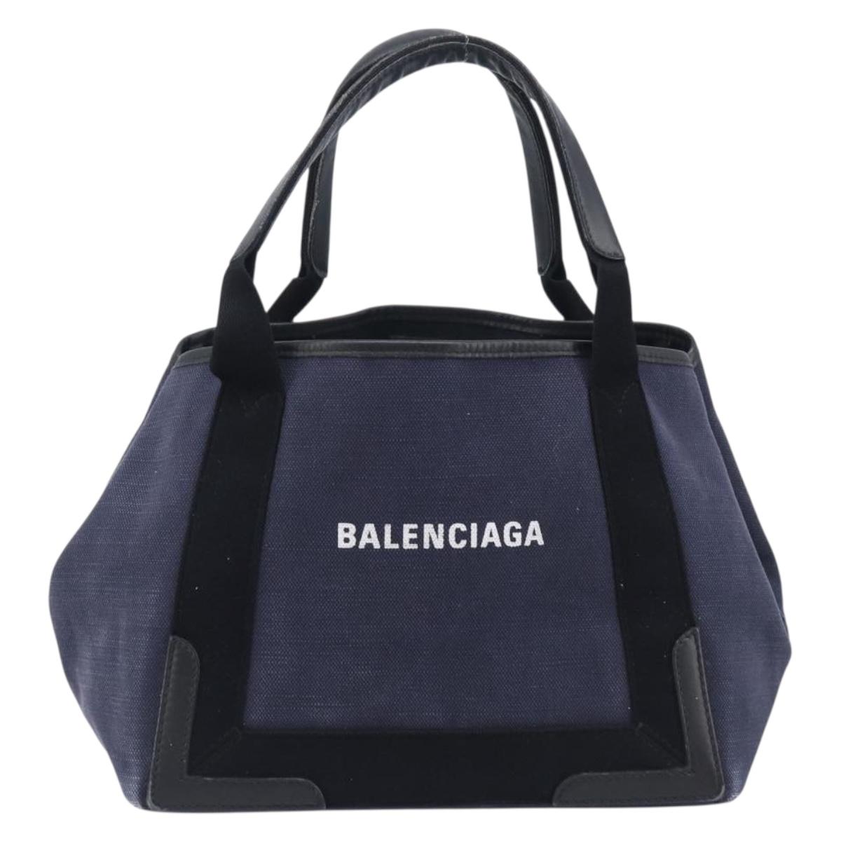 Balenciaga Navy Cabas S Hand Bag Canvas Navy Silver 339933 Auth 205192