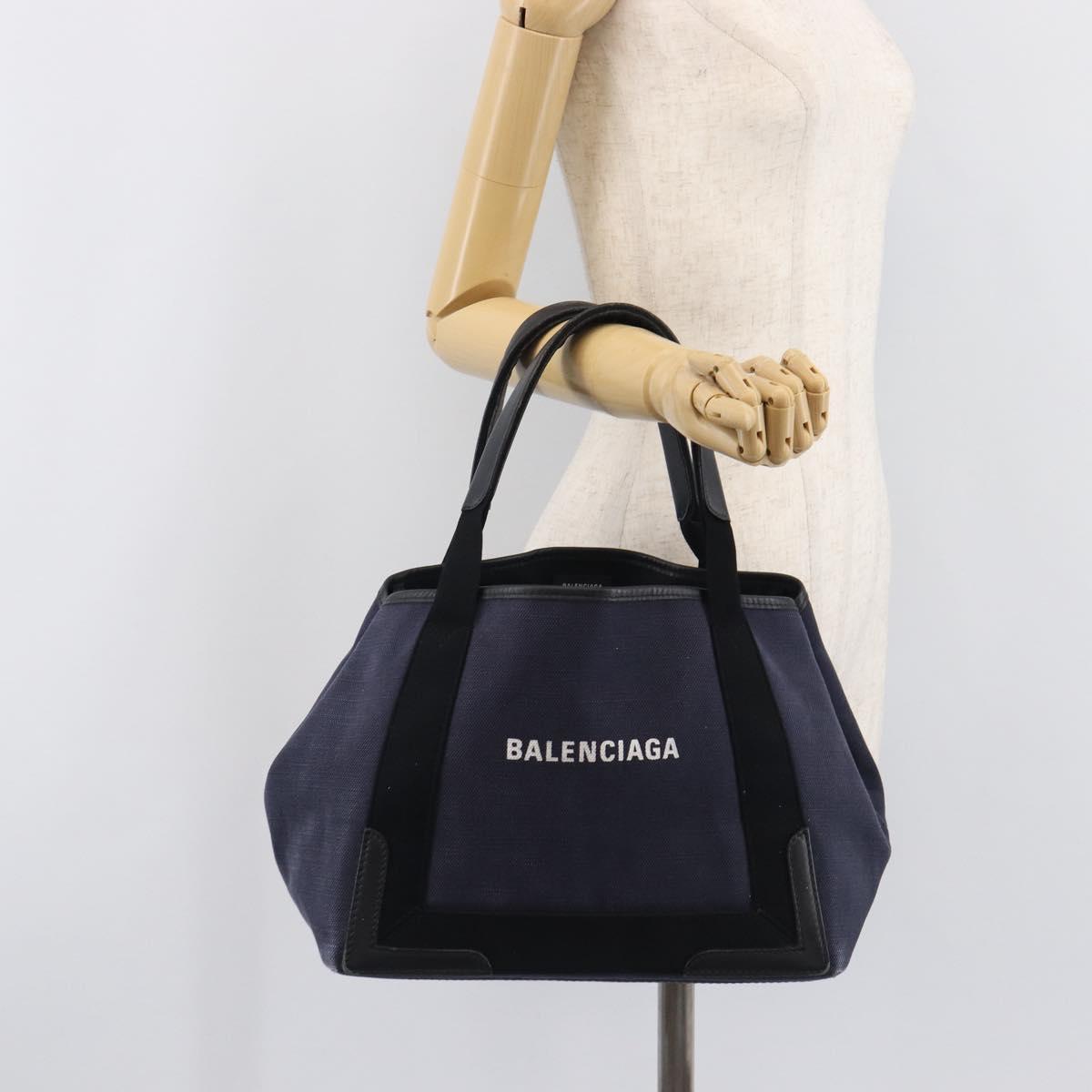 Balenciaga Navy Cabas S Hand Bag Canvas Navy Silver 339933 Auth 205192