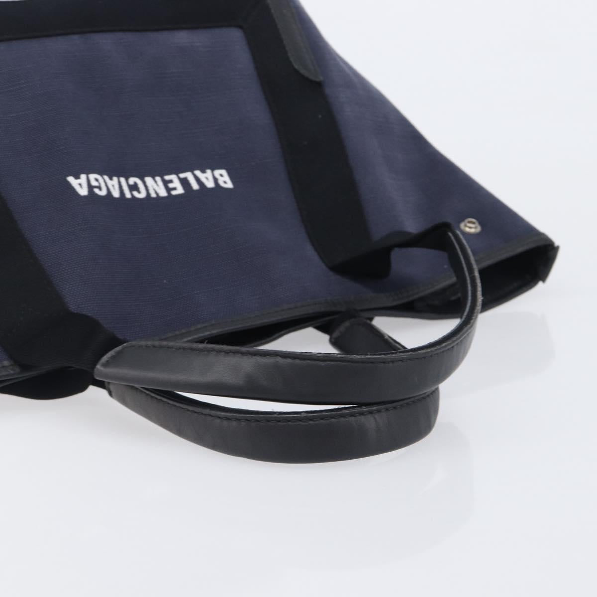 Balenciaga Navy Cabas S Hand Bag Canvas Navy Silver 339933 Auth 205192