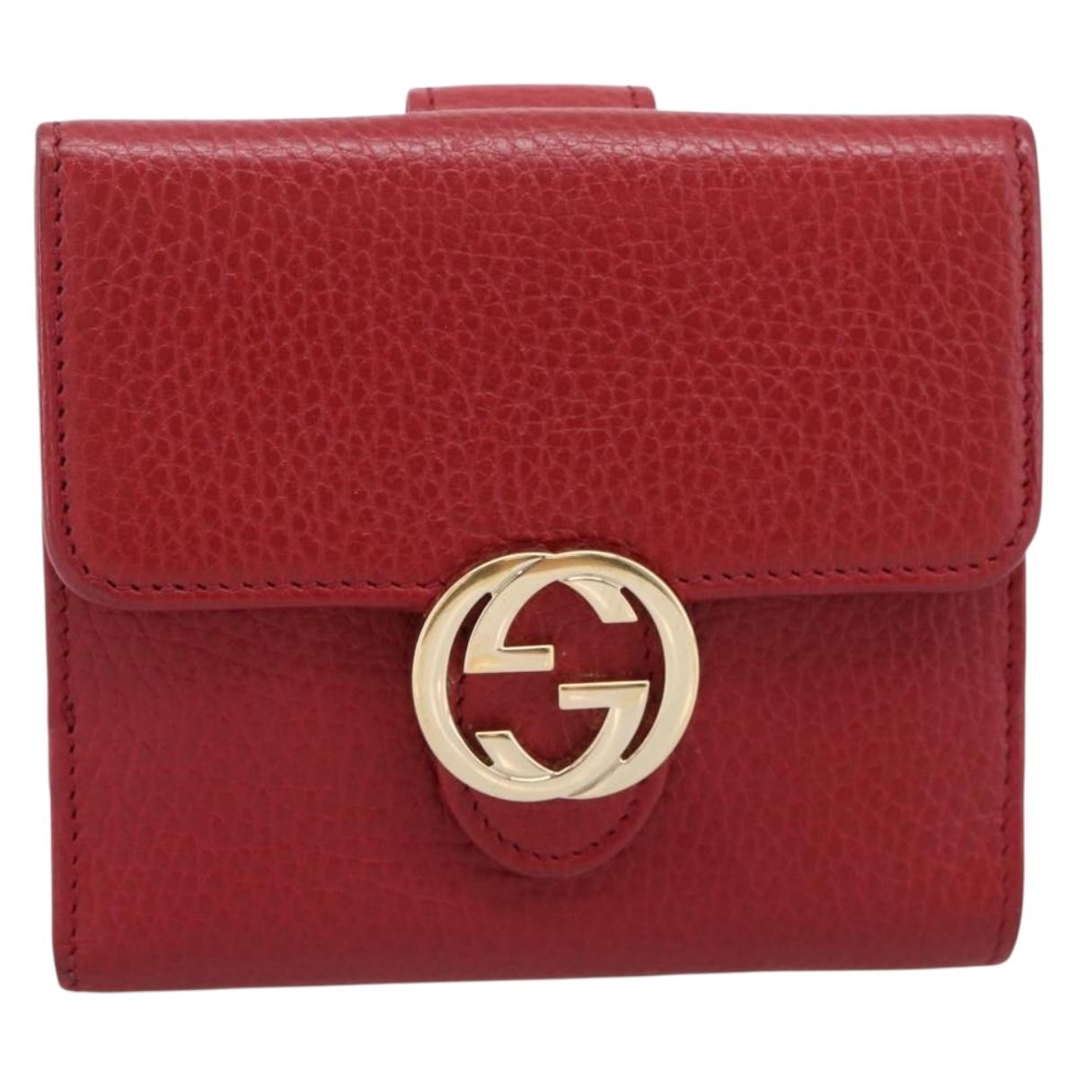 GUCCI Interlocking Bifold Wallet Leather Red Gold Beige 615525 Auth 205205V