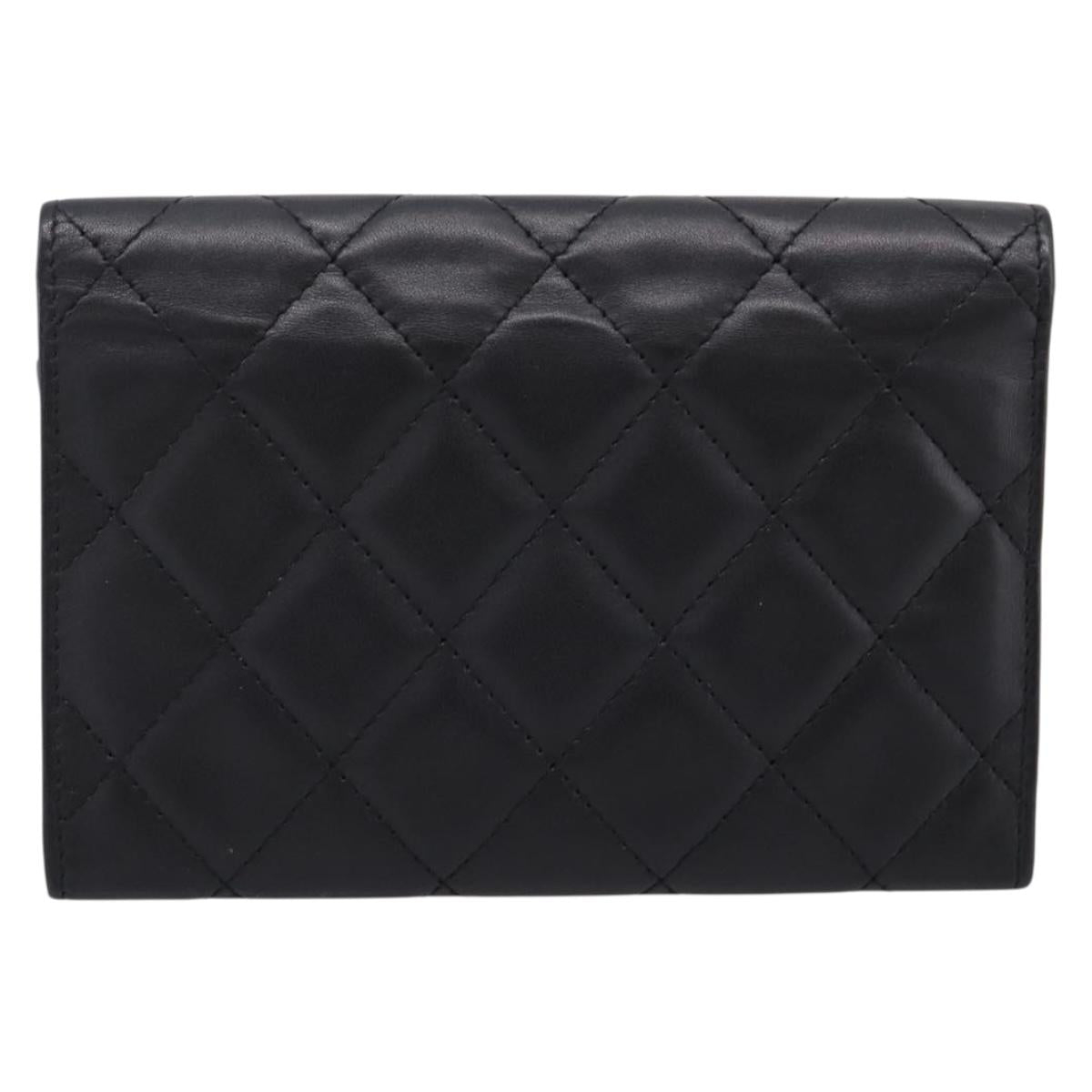 CHANEL Cambon Line Matelasse Wallet Leather Black Silver CC Auth 205206A