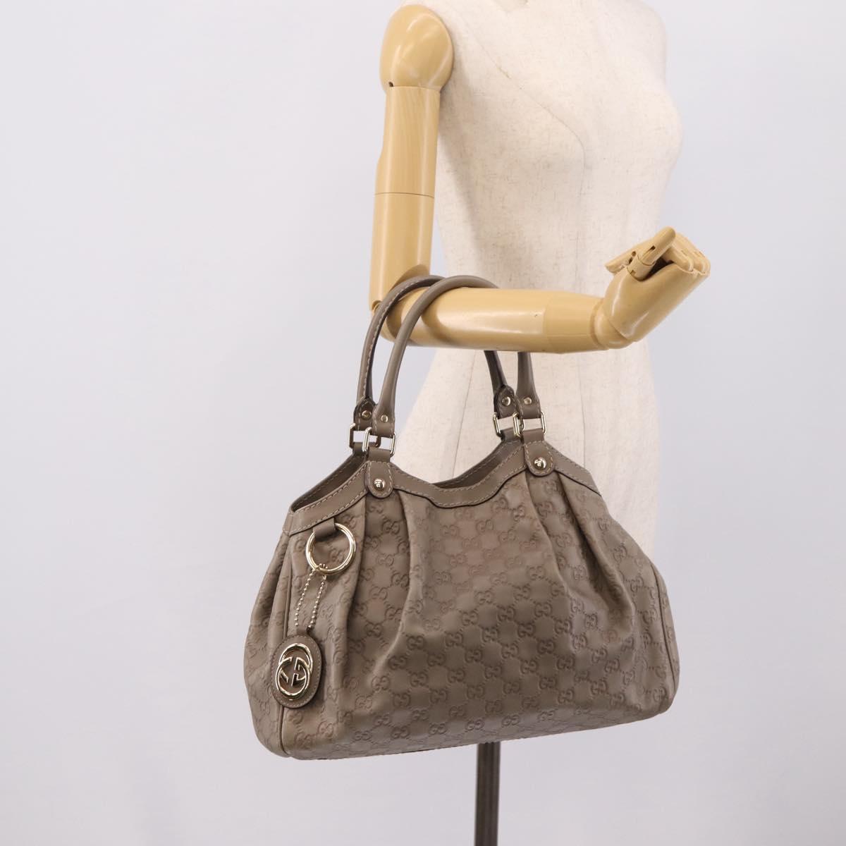 GUCCI GG Canvas Guccissima Tote Bag Leather Gray Gold 211944 Auth 205229V