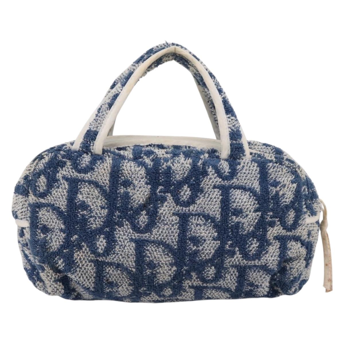 Christian Dior Trotter Canvas Hand Bag pile Blue Auth 205261