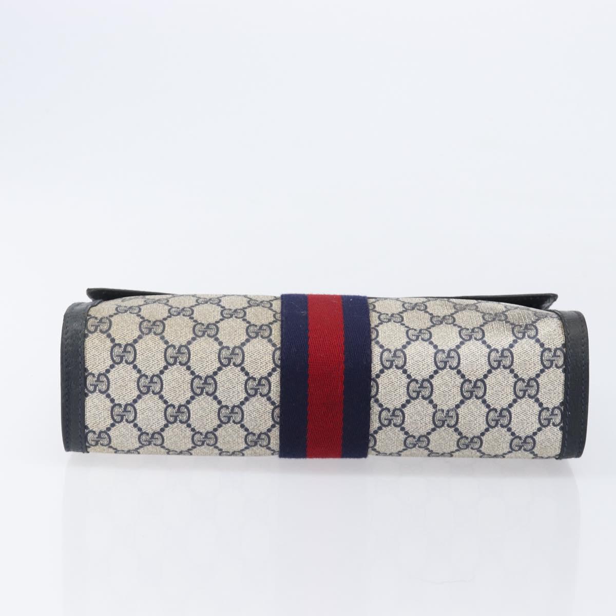 GUCCI GG Supreme Sherry Line Bag PVC Leather Navy Gold 89 01 007 Auth 205280