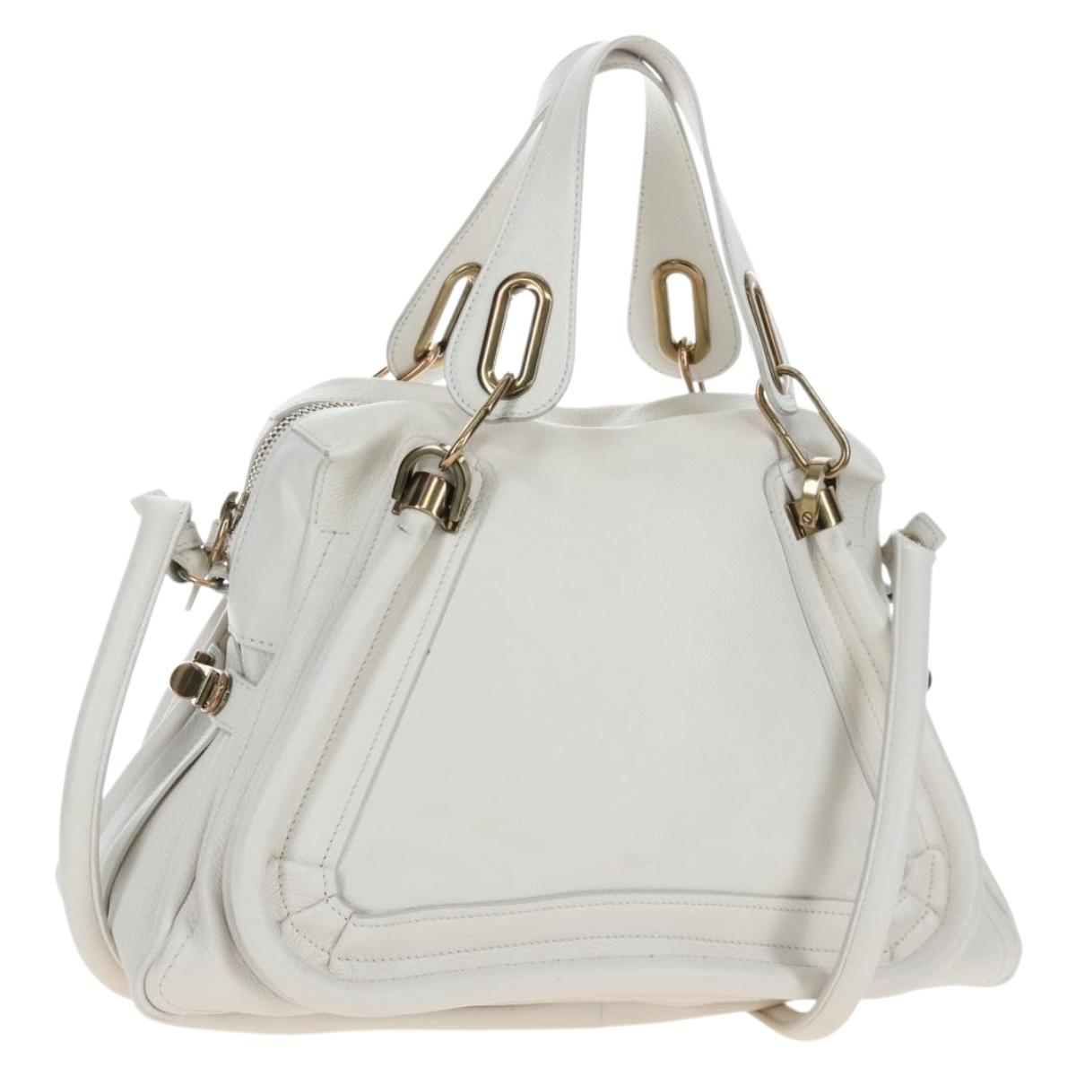 Chloe Paraty Hand Bag Leather 2way White Gold Auth 205290V