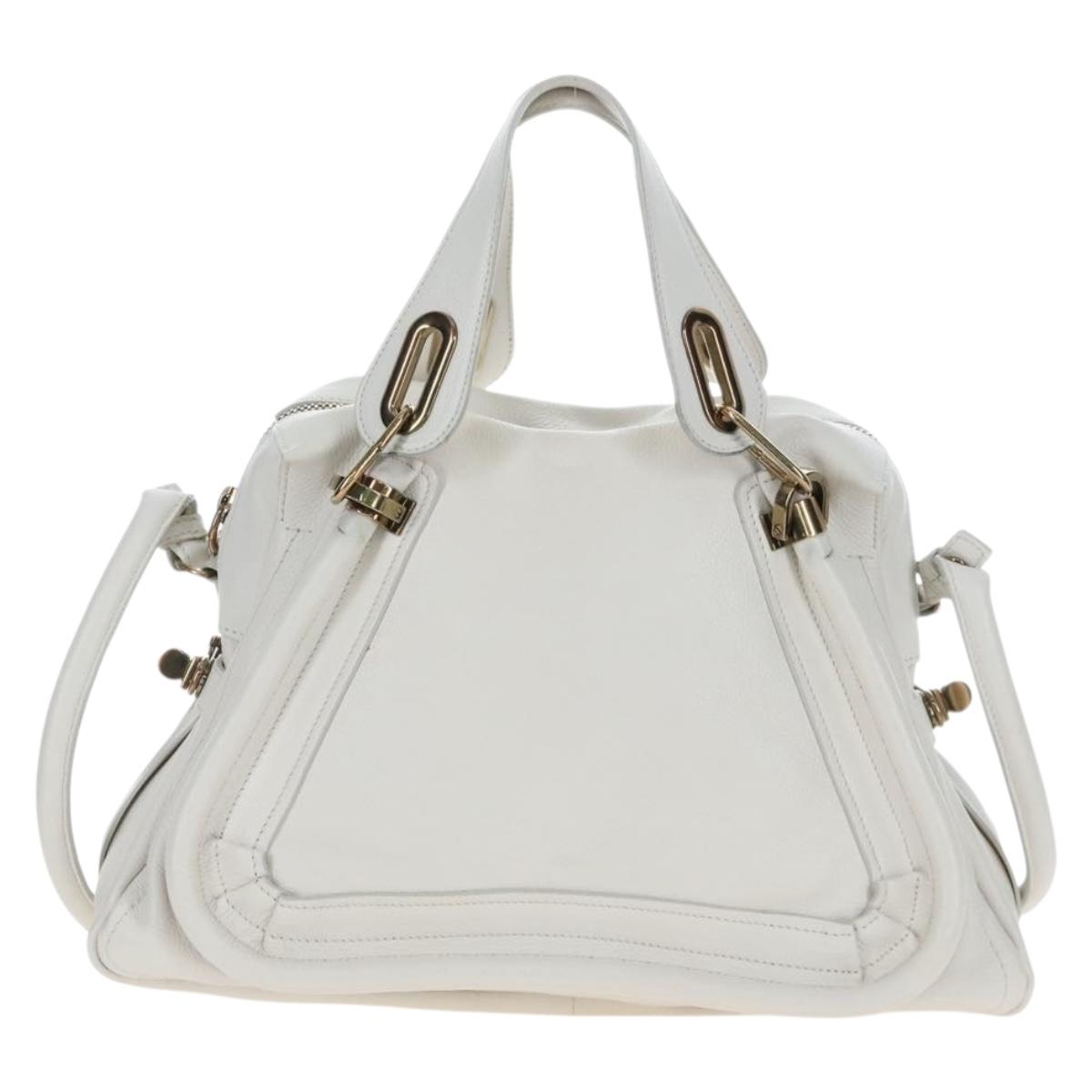 Chloe Paraty Hand Bag Leather 2way White Gold Auth 205290V