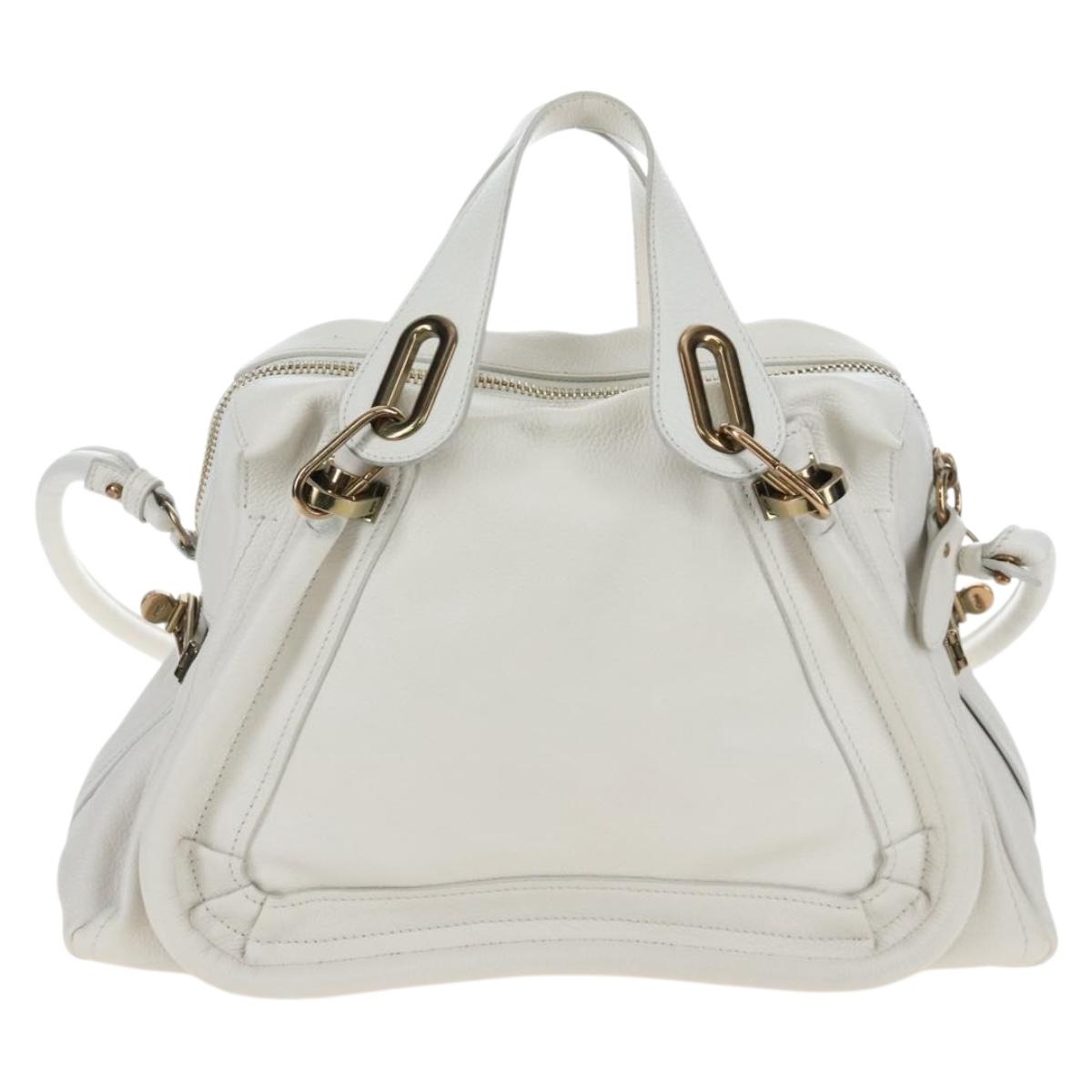 Chloe Paraty Hand Bag Leather 2way White Gold Auth 205290V