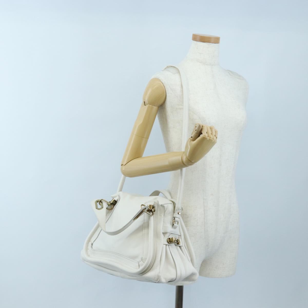 Chloe Paraty Hand Bag Leather 2way White Gold Auth 205290V
