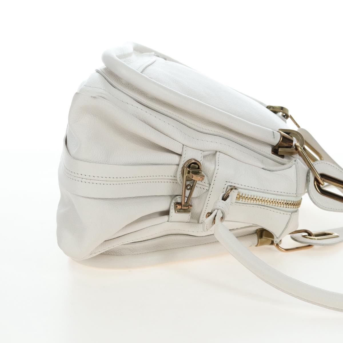 Chloe Paraty Hand Bag Leather 2way White Gold Auth 205290V