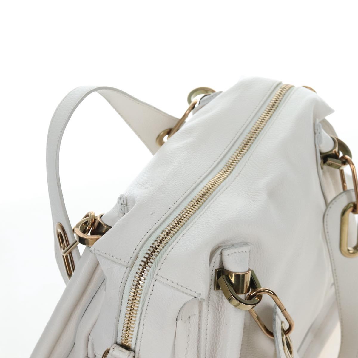 Chloe Paraty Hand Bag Leather 2way White Gold Auth 205290V