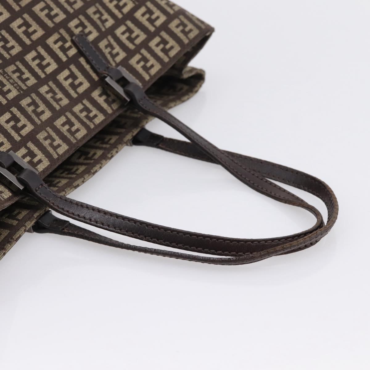 FENDI Zucchino Canvas Tote Bag Brown Silver Auth 205294