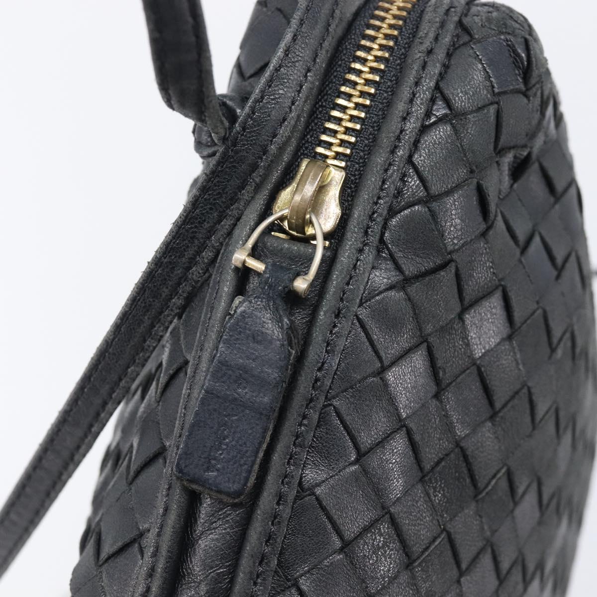 Bottega Veneta INTRECCIATO Shoulder Bag Leather Black Gold Auth 205303