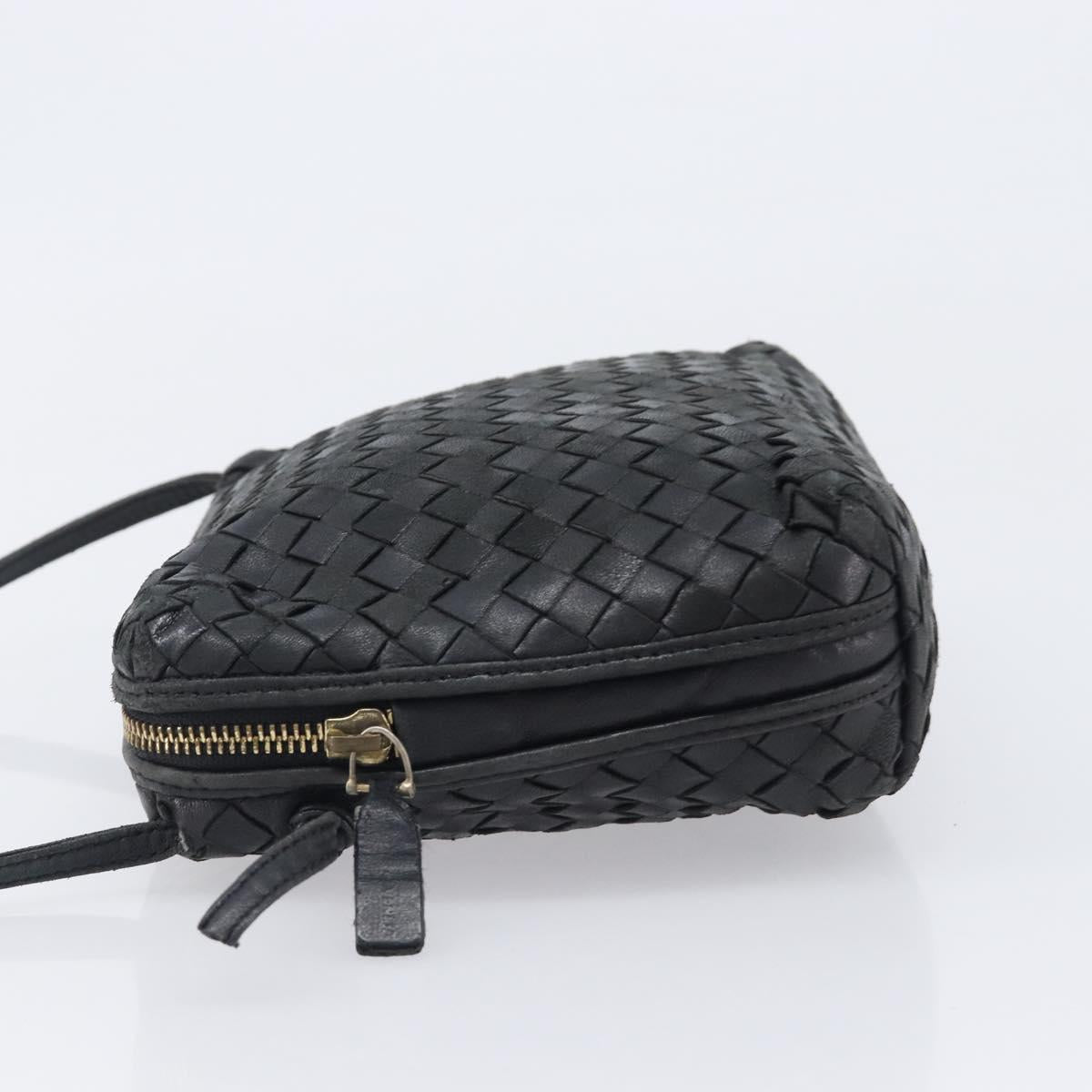 Bottega Veneta INTRECCIATO Shoulder Bag Leather Black Gold Auth 205303