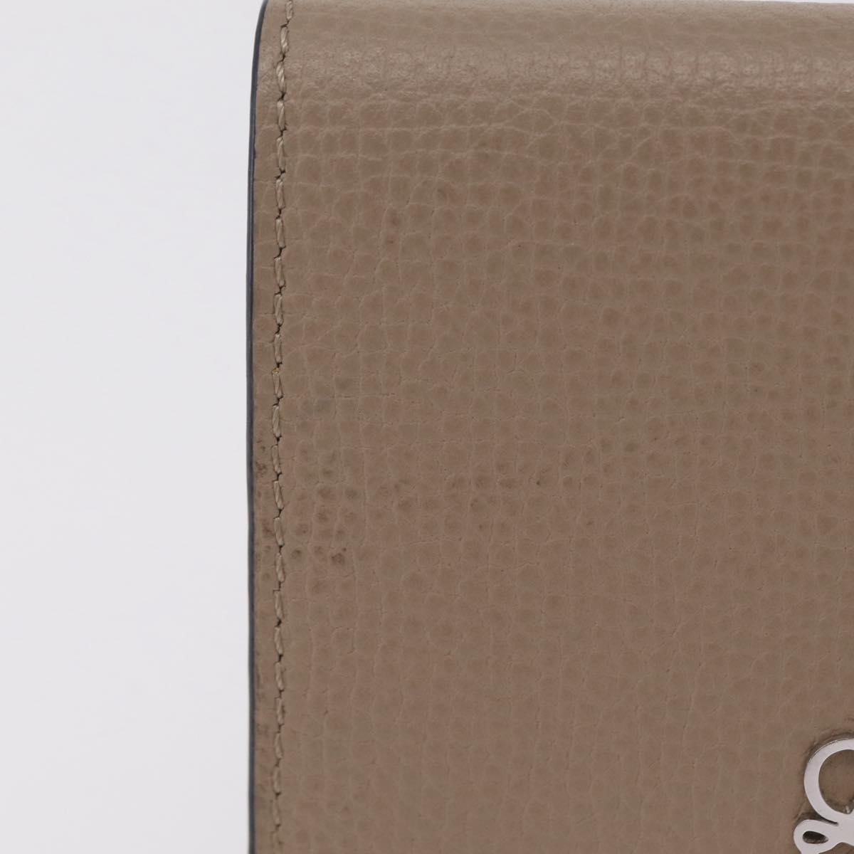 LOEWE Anagram Trifold Wallet Leather Beige Silver Auth 205328M