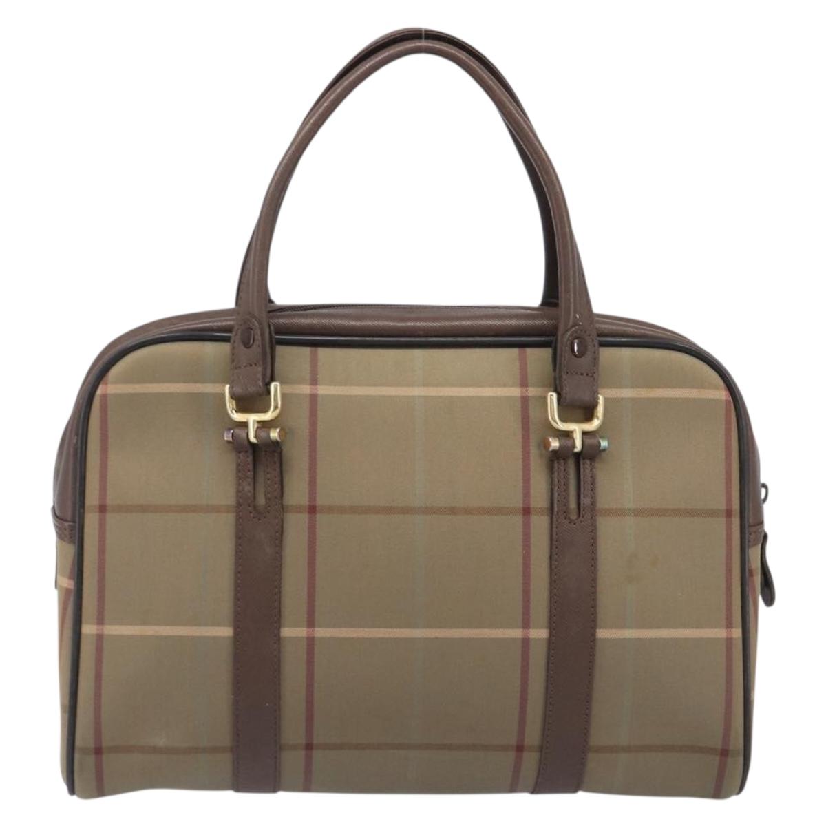 Burberrys Nova Check Hand Bag Canvas Beige Gold Auth 205340