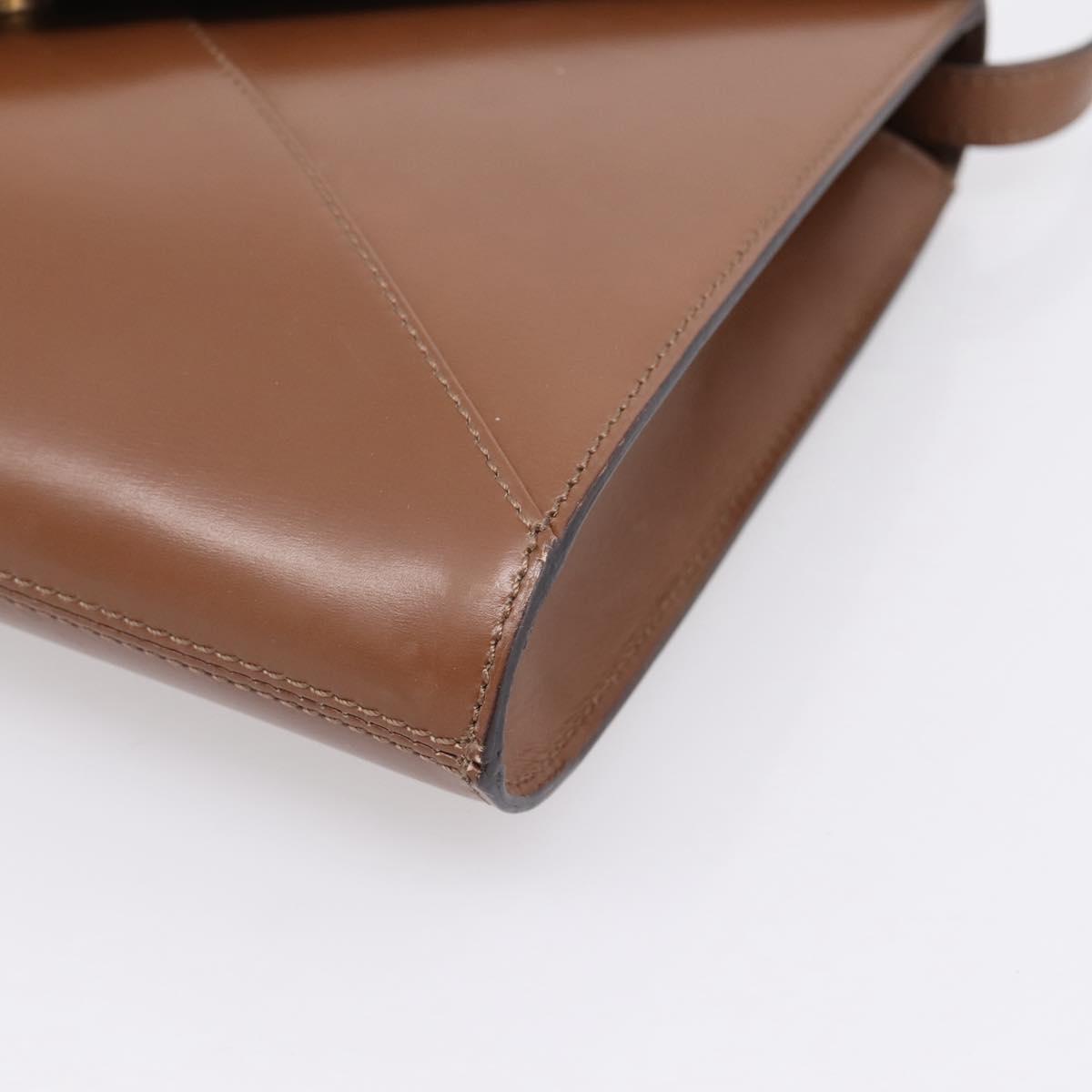 CELINE Shoulder Bag Leather Brown Gold Auth 205342