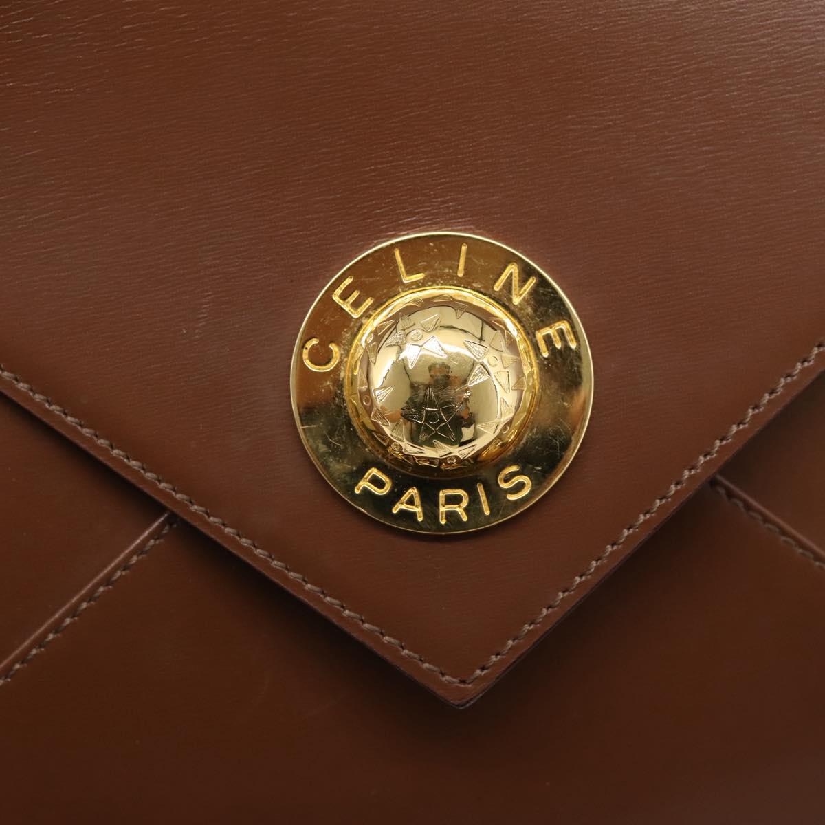 CELINE Shoulder Bag Leather Brown Gold Auth 205342