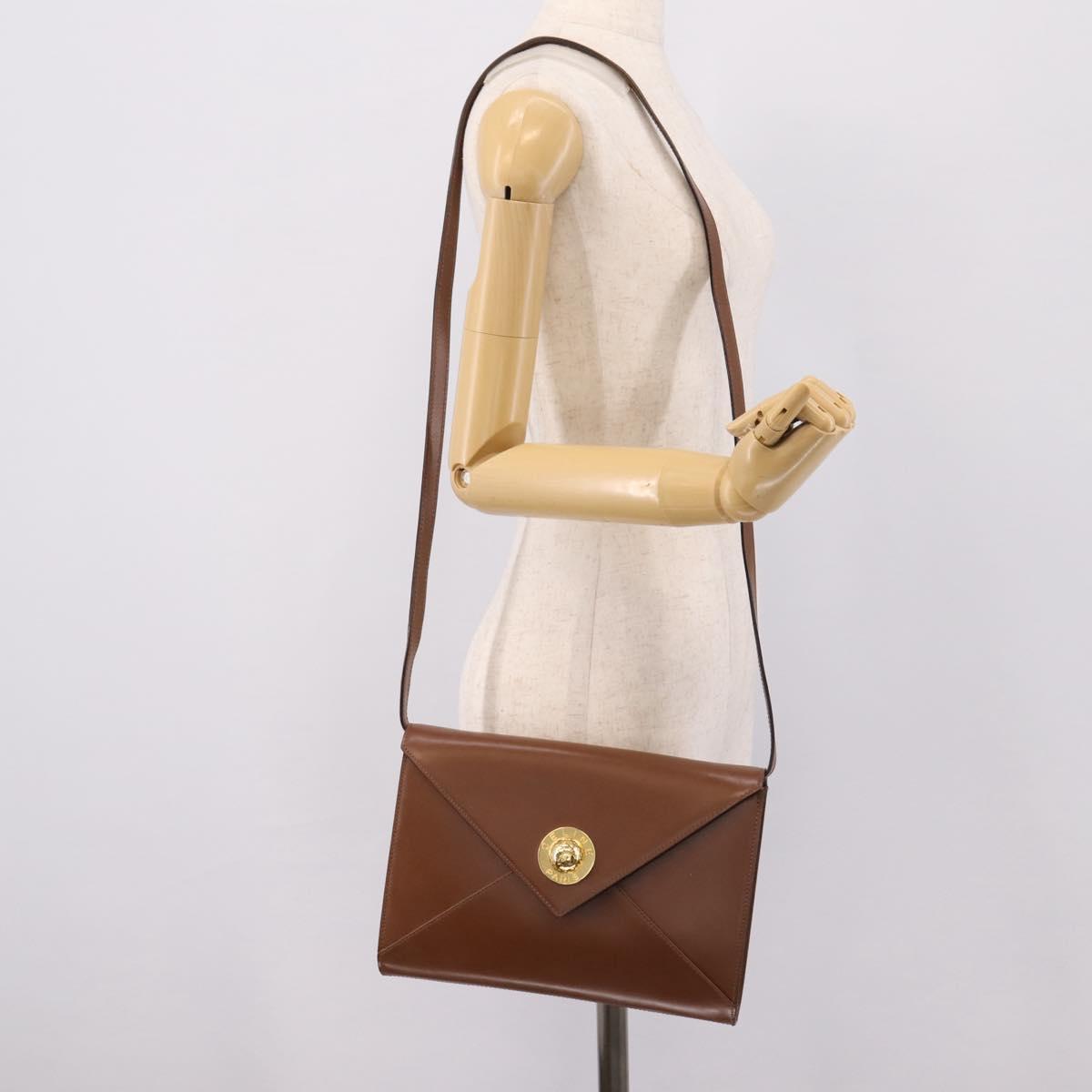 CELINE Shoulder Bag Leather Brown Gold Auth 205342