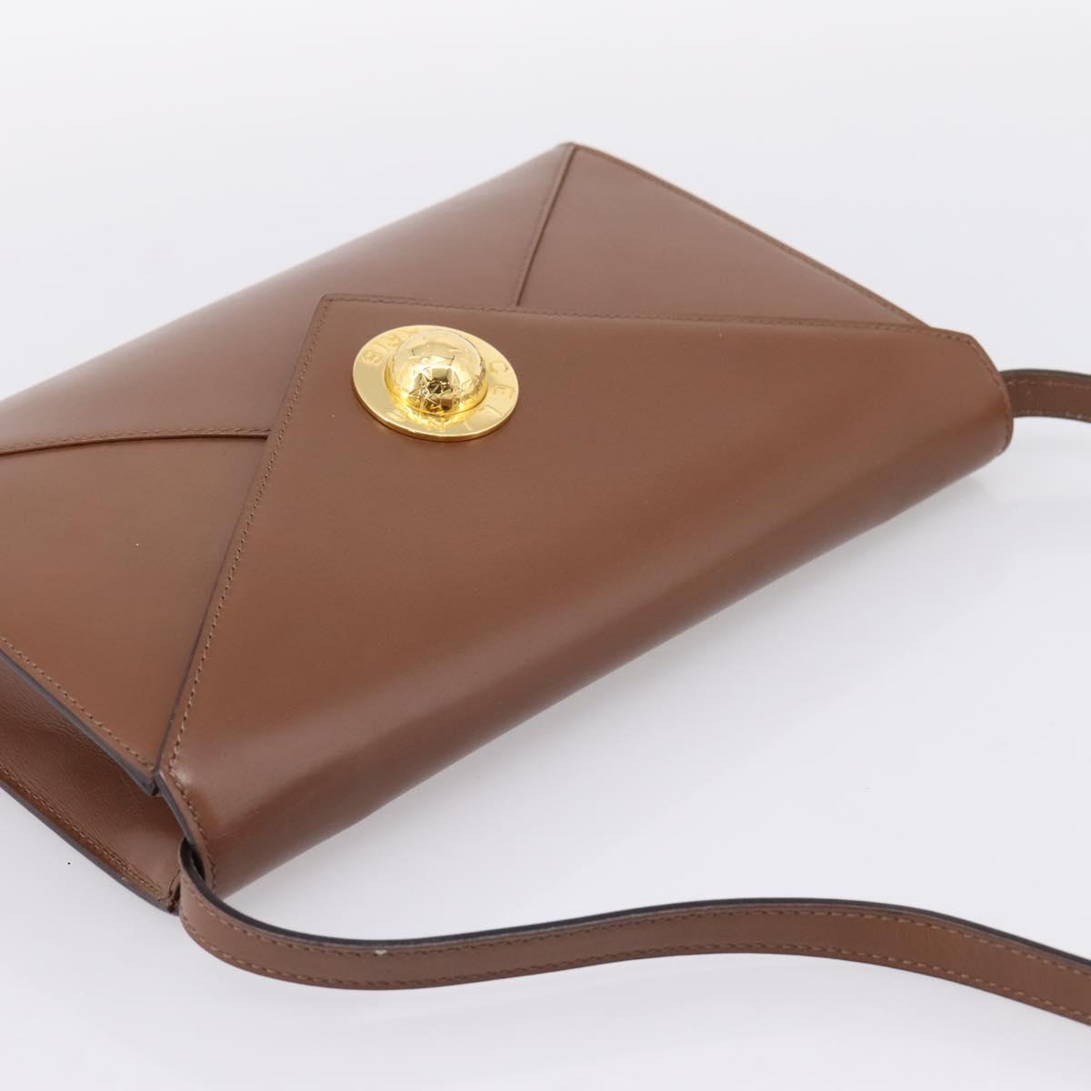 CELINE Shoulder Bag Leather Brown Gold Auth 205342