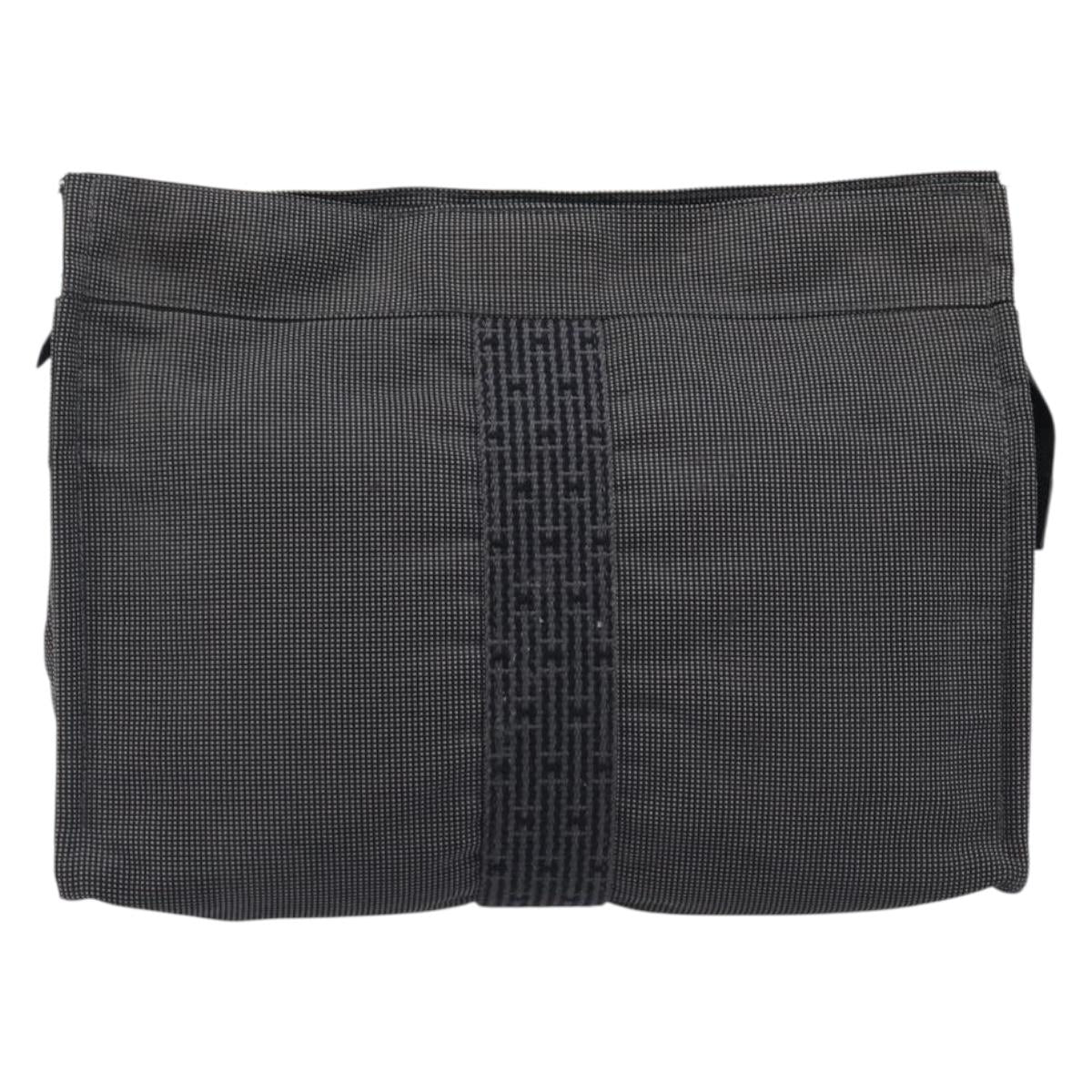 HERMES Her Line Clutch Bag Canvas Gray Auth 205344A