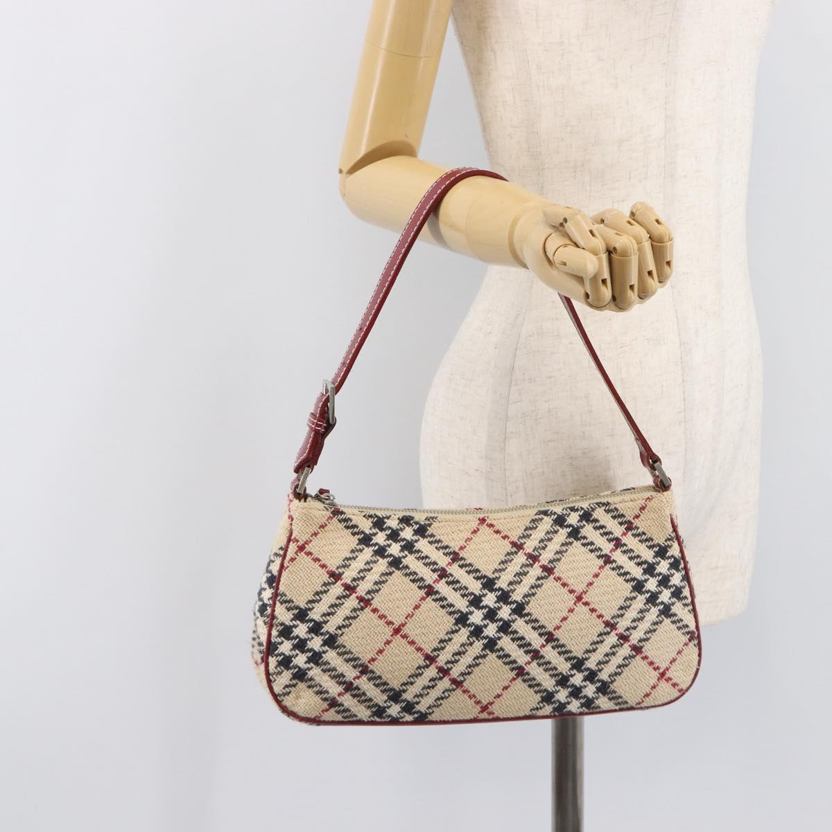BURBERRY Nova Check Blue Label Hand Bag Canvas Beige Silver Auth 205362V