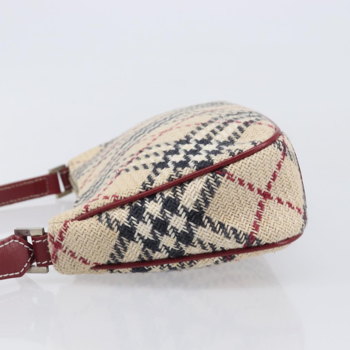 BURBERRY Nova Check Blue Label Hand Bag Canvas Beige Silver Auth 205362V
