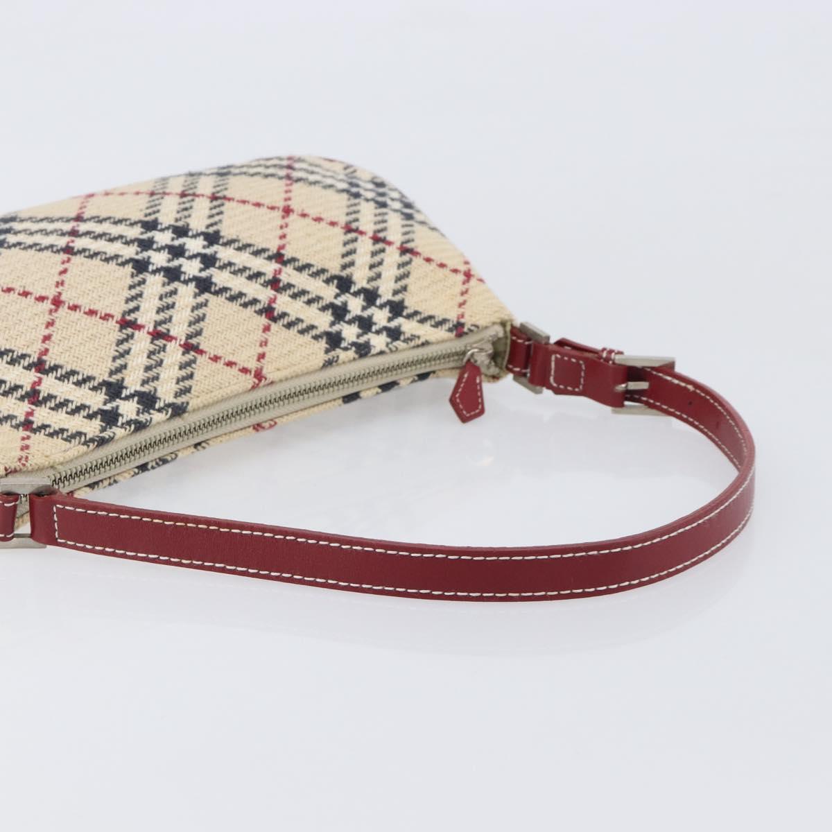 BURBERRY Nova Check Blue Label Hand Bag Canvas Beige Silver Auth 205362V