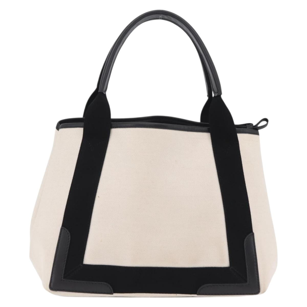 Balenciaga Navy Cabas Hand Bag Canvas White Silver 339933 Auth 205373V