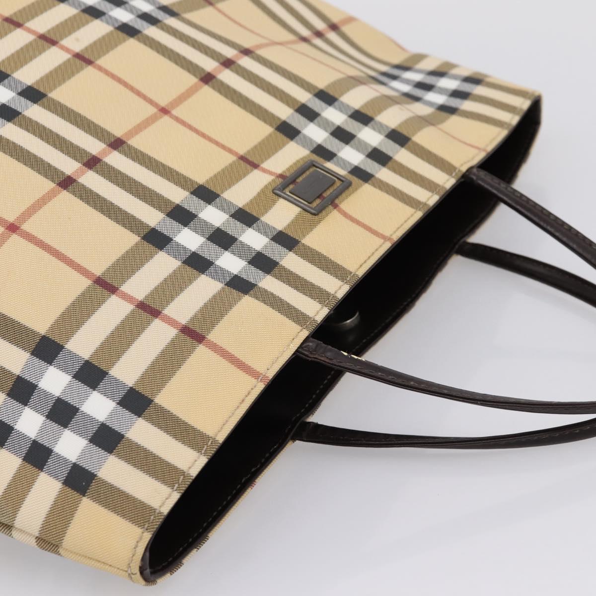 BURBERRY Nova Check Tote Bag PVC Beige Silver Auth 205379