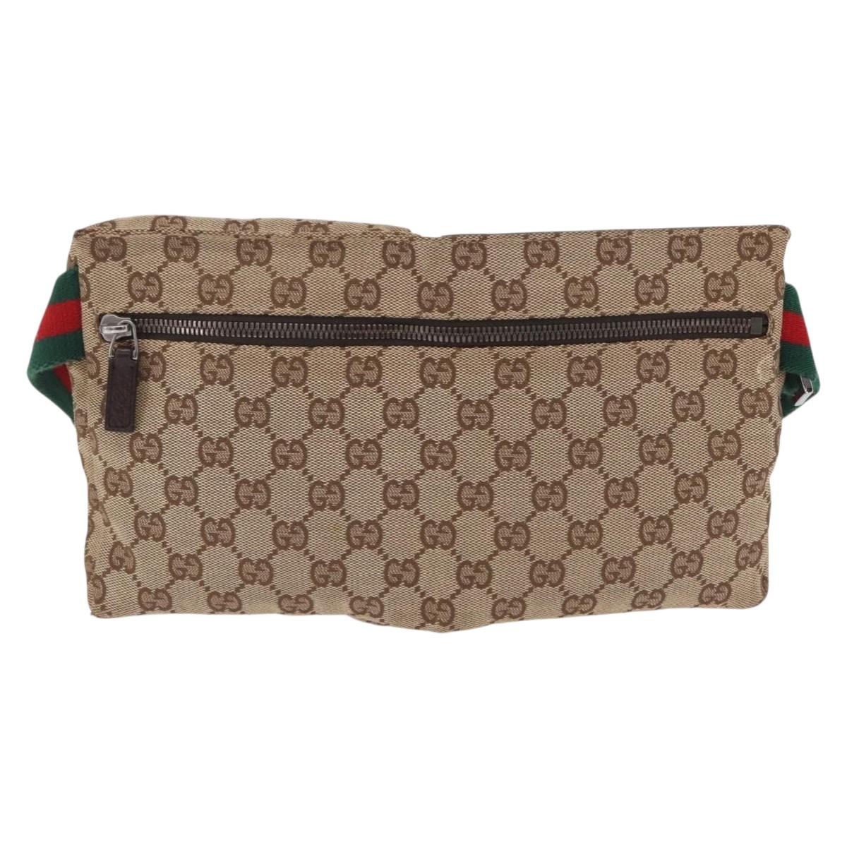 GUCCI GG Canvas Web Sherry Line Waist Bag Beige Silver 28566 Auth 205382A