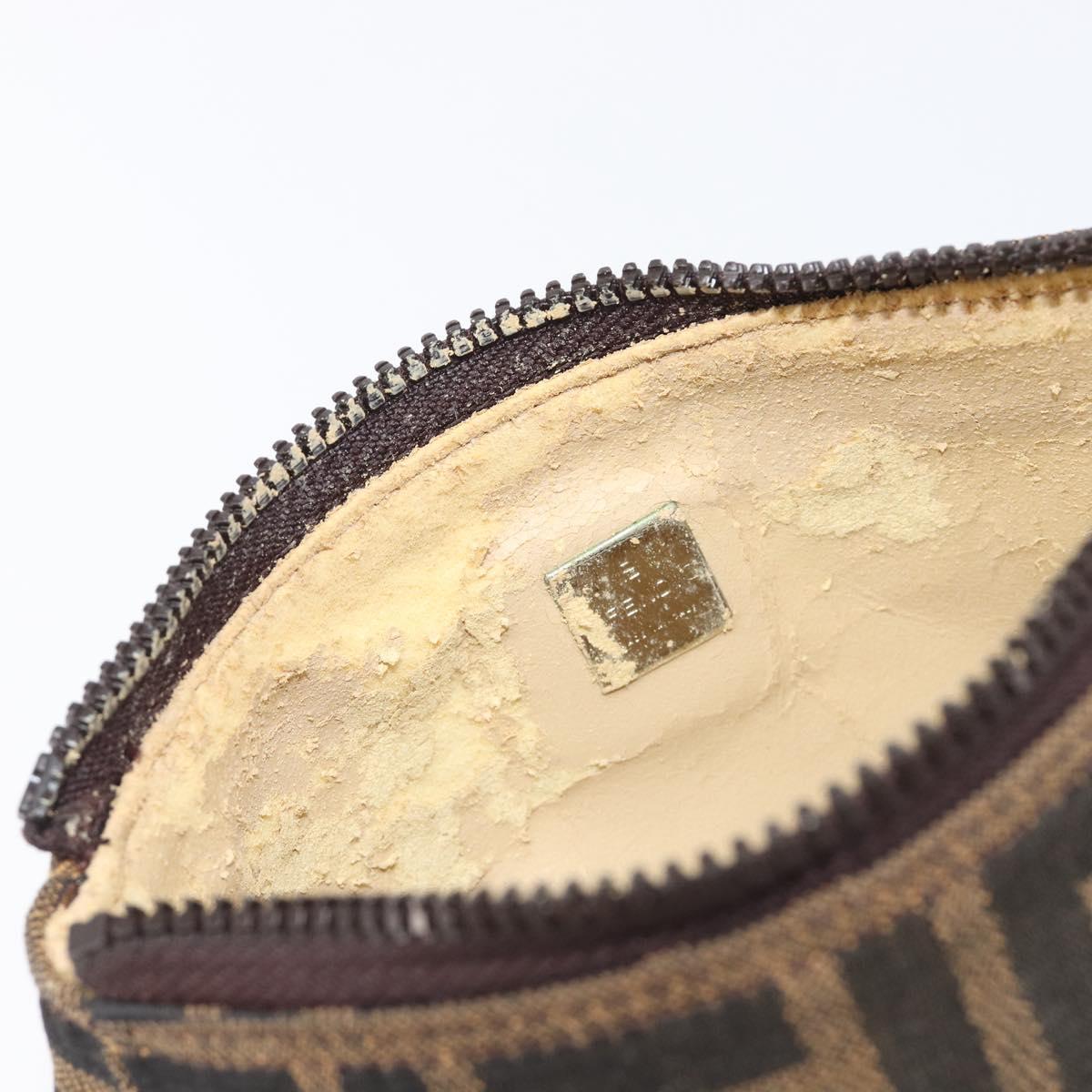 FENDI Zucca Canvas Pouch Black Brown Auth 205385
