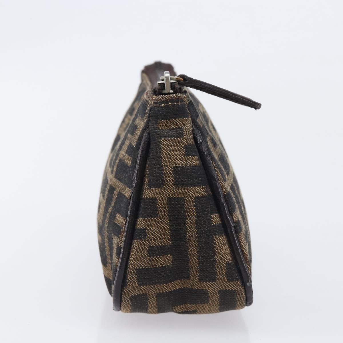 FENDI Zucca Canvas Pouch Black Brown Auth 205385