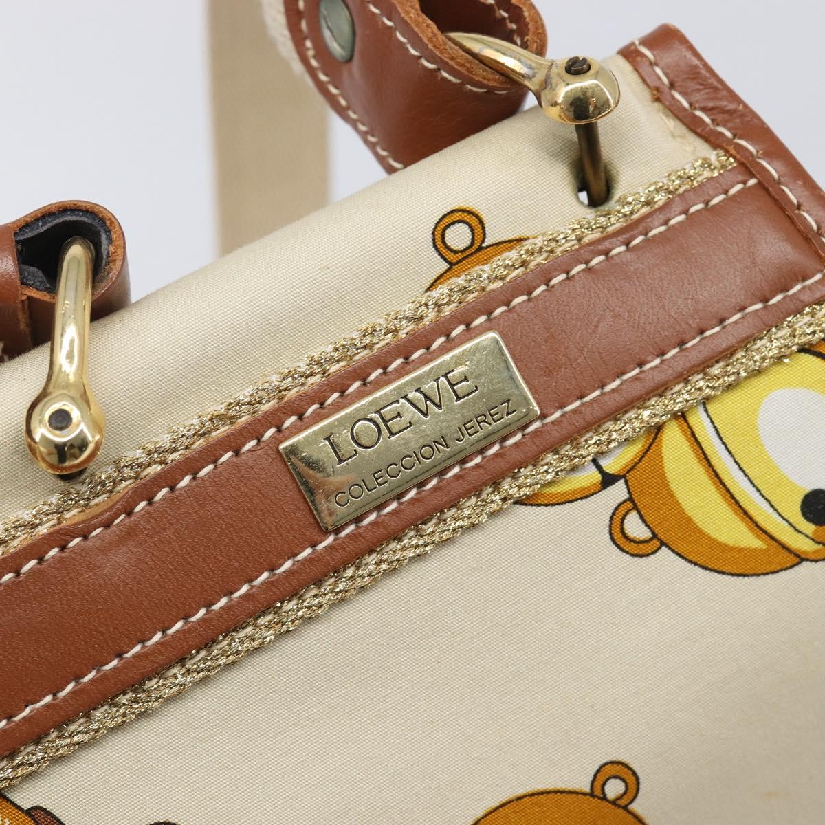 LOEWE Shoulder Bag Canvas 2way Brown White gold Auth 205388A