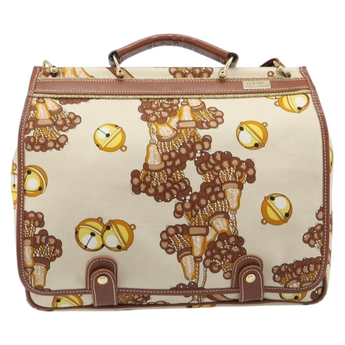 LOEWE Shoulder Bag Canvas 2way Brown White gold Auth 205388A