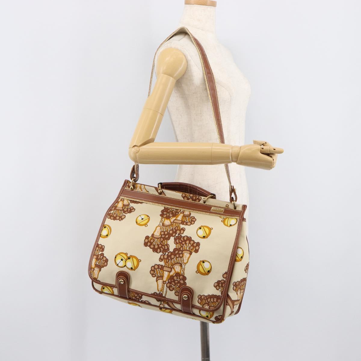 LOEWE Shoulder Bag Canvas 2way Brown White gold Auth 205388A