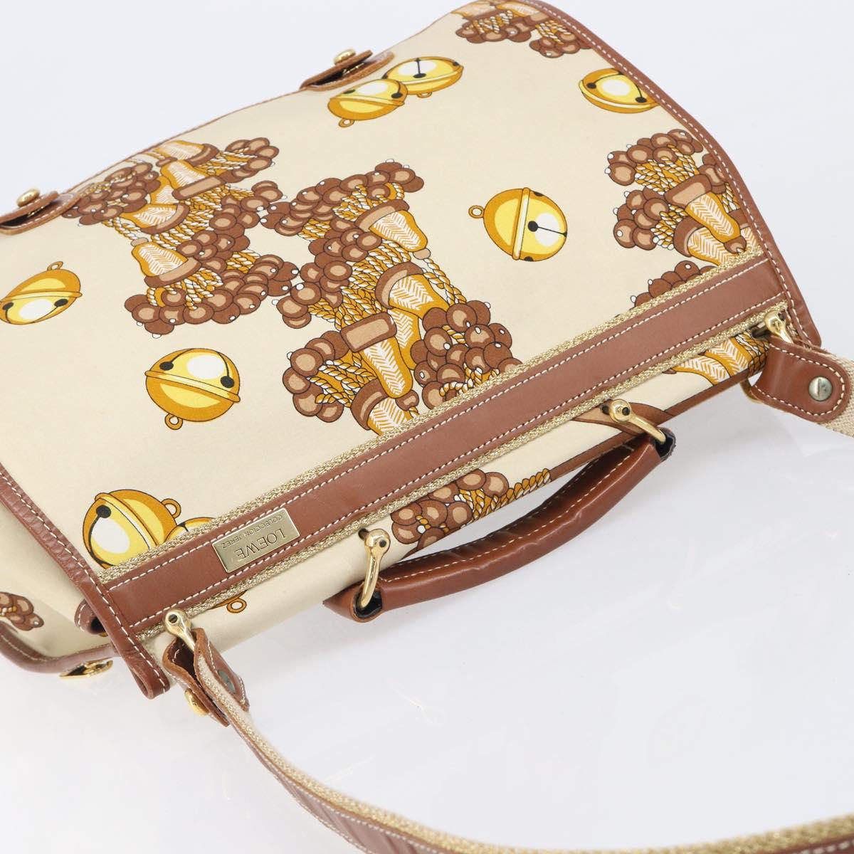 LOEWE Shoulder Bag Canvas 2way Brown White gold Auth 205388A