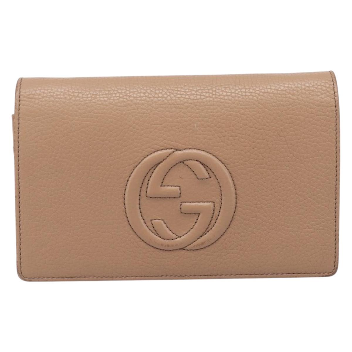 GUCCI Soho Chain Shoulder wallet Leather Outlet Beige Gold 598211 Auth 205421A