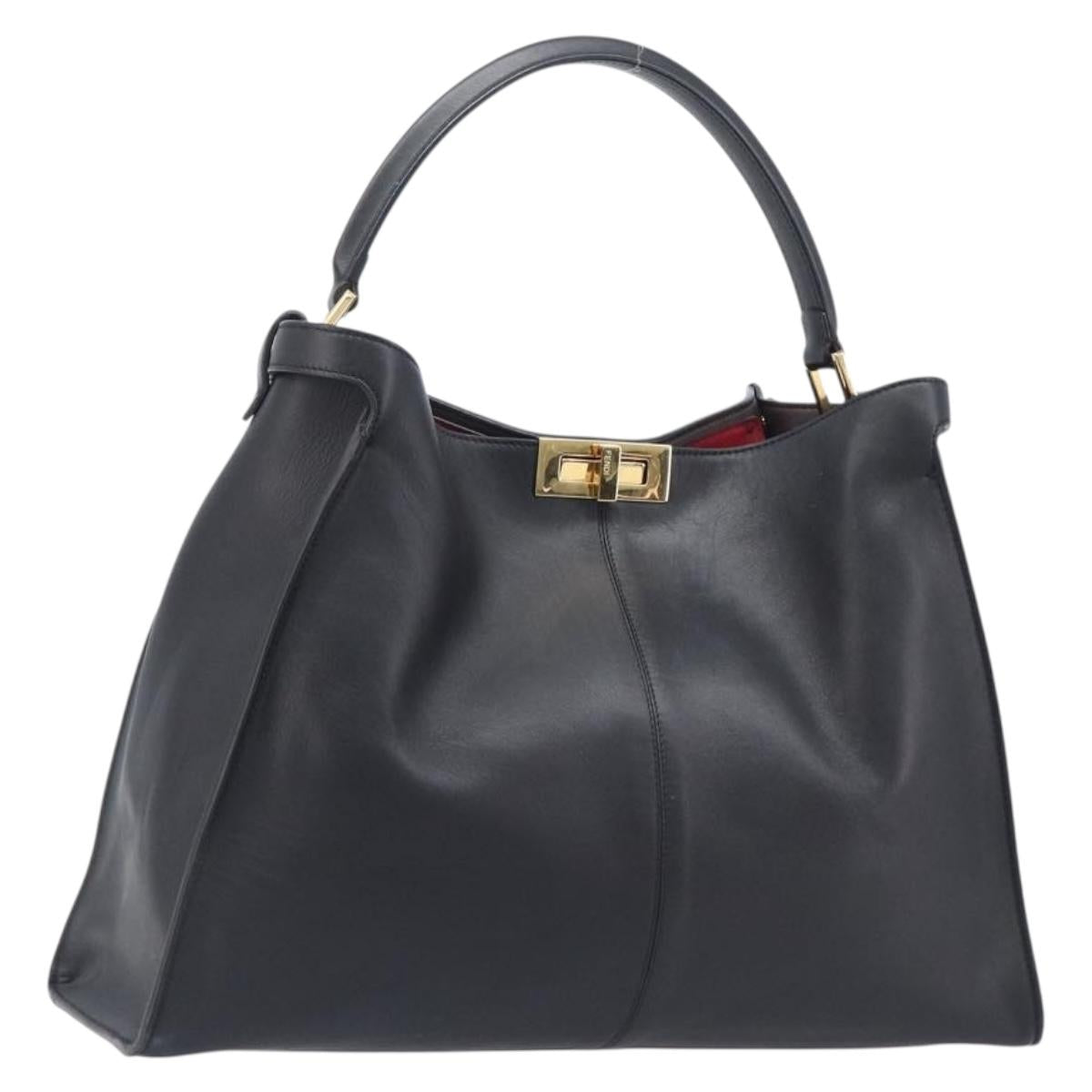 FENDI Peek A Boo X-Rite Hand Bag Leather Black Gold Auth 205424V