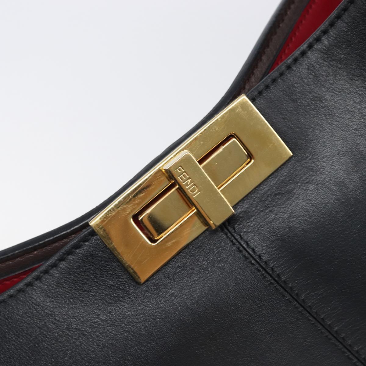 FENDI Peek A Boo X-Rite Hand Bag Leather Black Gold Auth 205424V