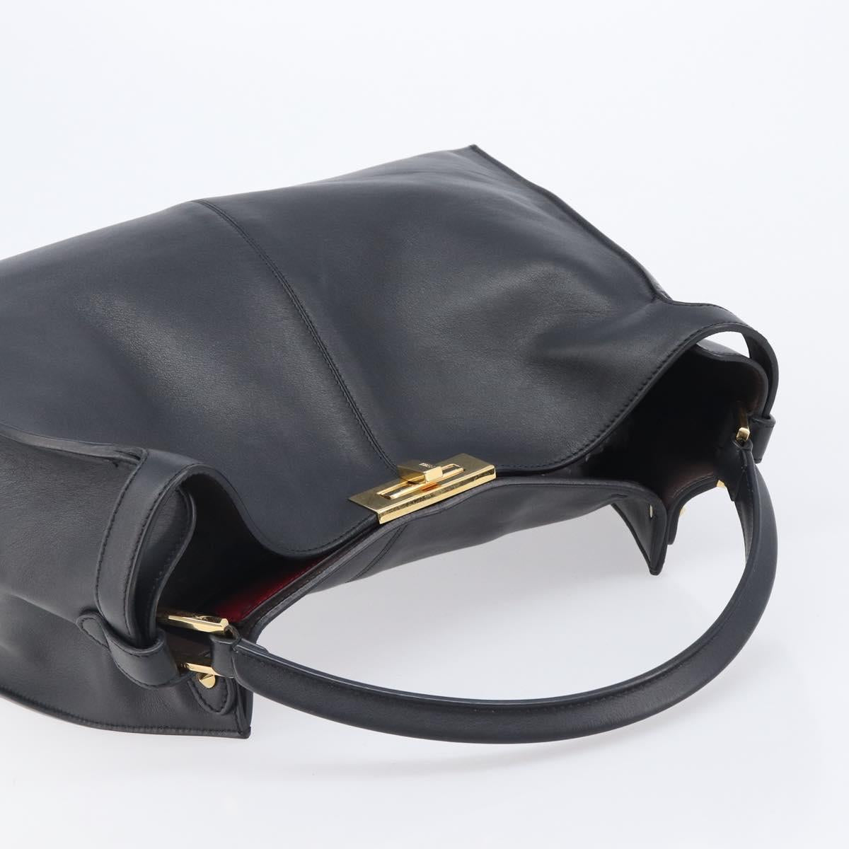 FENDI Peek A Boo X-Rite Hand Bag Leather Black Gold Auth 205424V