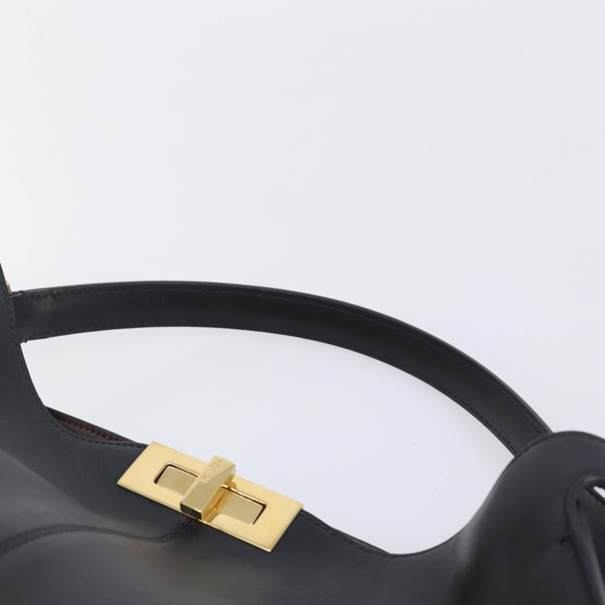 FENDI Peek A Boo X-Rite Hand Bag Leather Black Gold Auth 205424V