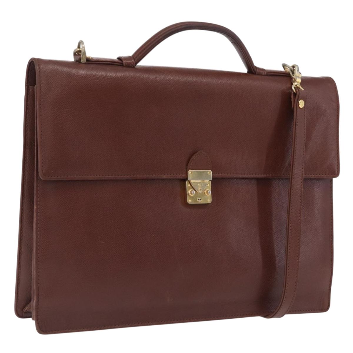 Saint Laurent Business Bag Leather 2way Brown Gold Auth 205426