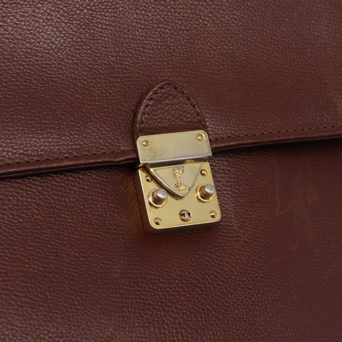 Saint Laurent Business Bag Leather 2way Brown Gold Auth 205426