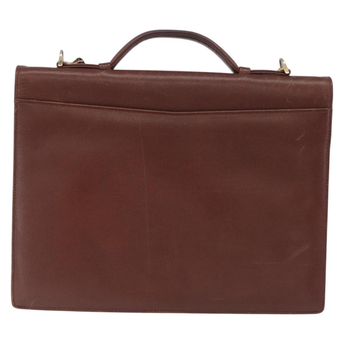 Saint Laurent Business Bag Leather 2way Brown Gold Auth 205426