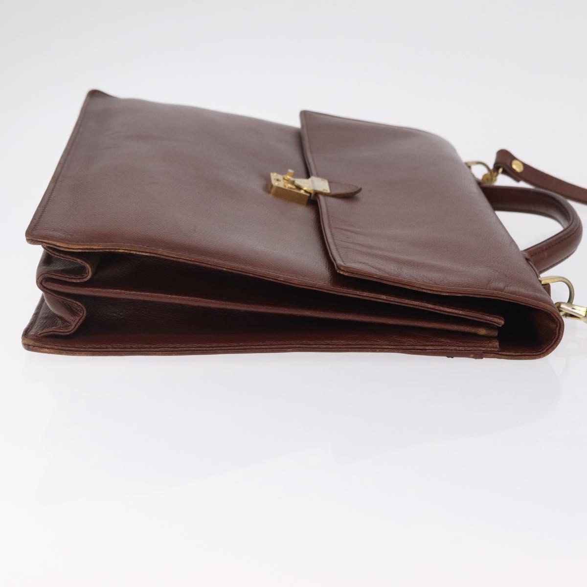 Saint Laurent Business Bag Leather 2way Brown Gold Auth 205426