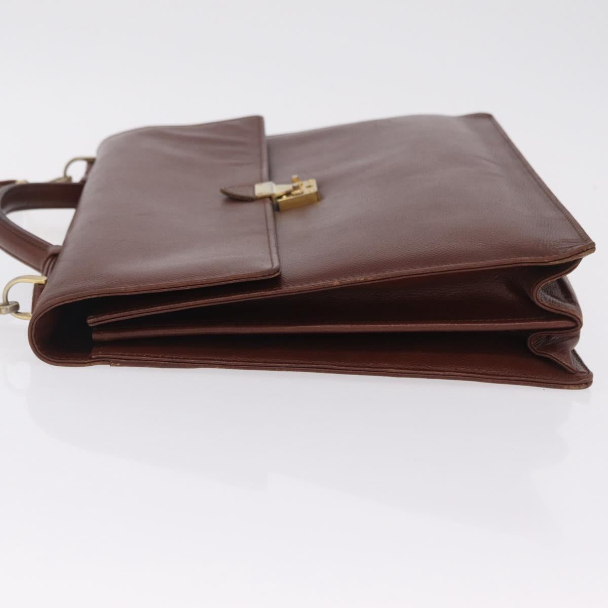 Saint Laurent Business Bag Leather 2way Brown Gold Auth 205426