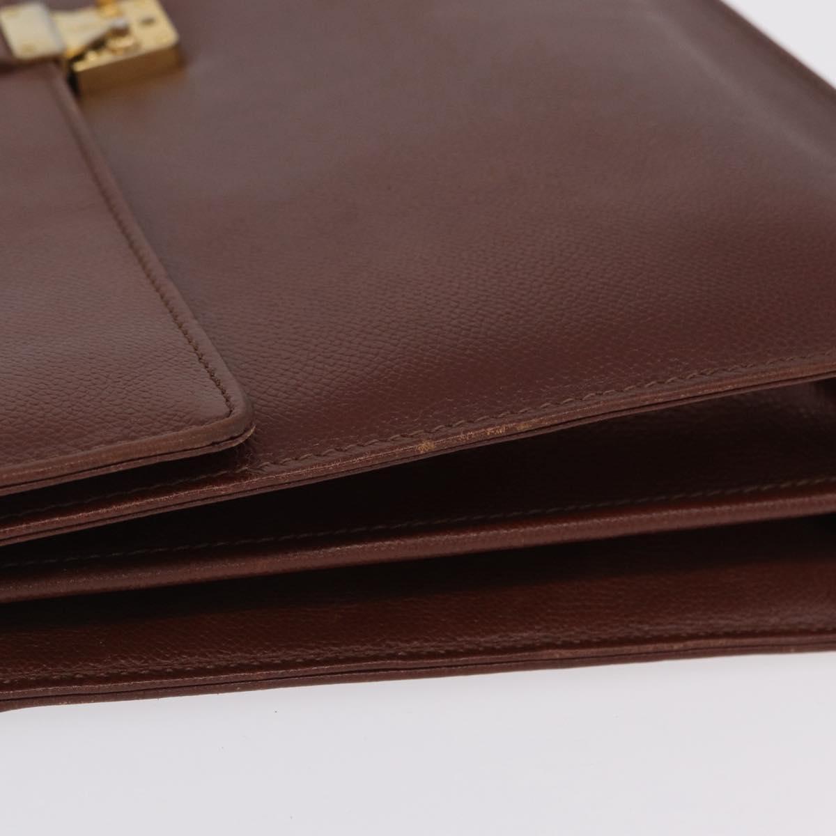 Saint Laurent Business Bag Leather 2way Brown Gold Auth 205426